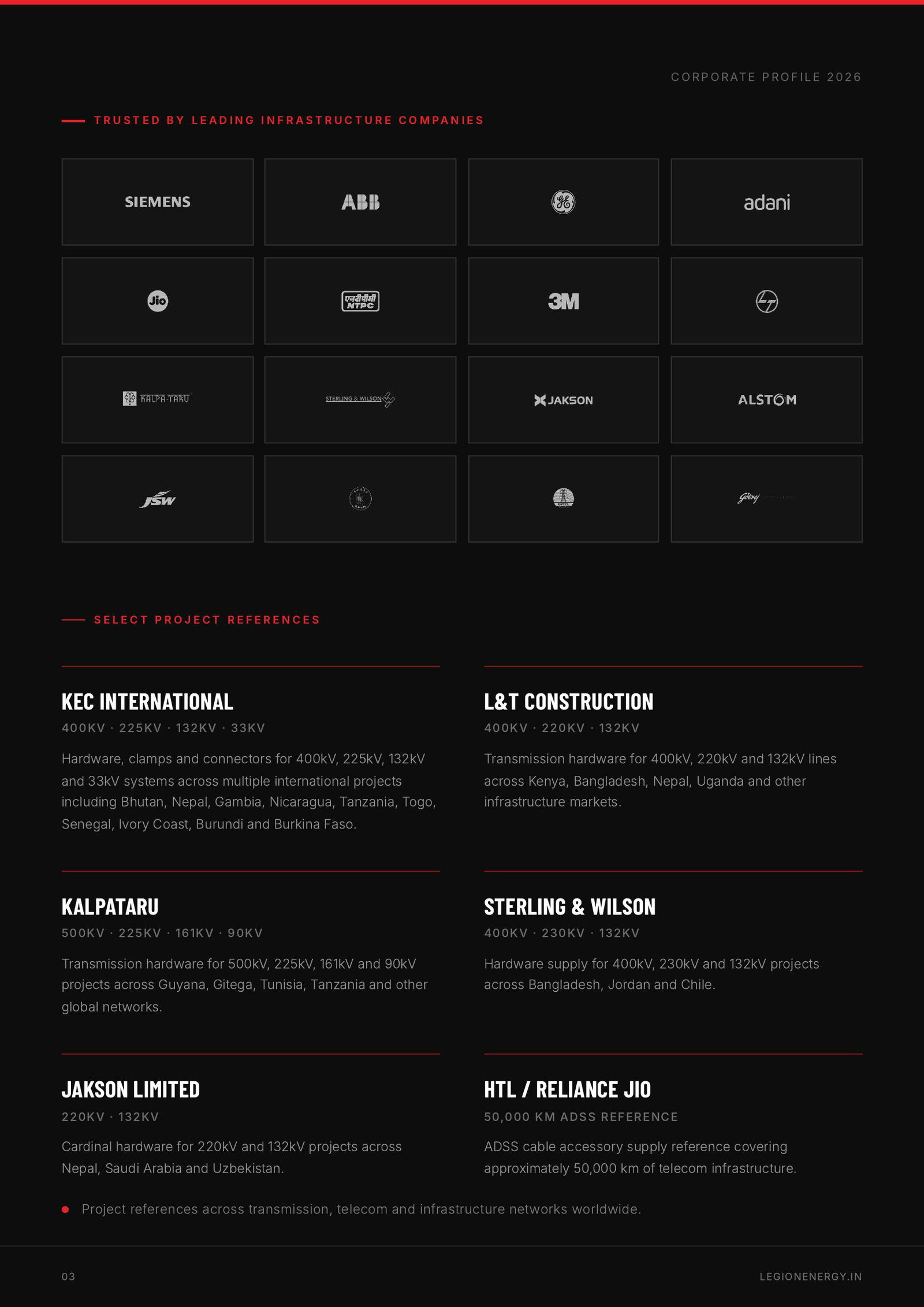 Legion Energy corporate brochure clients and projects page